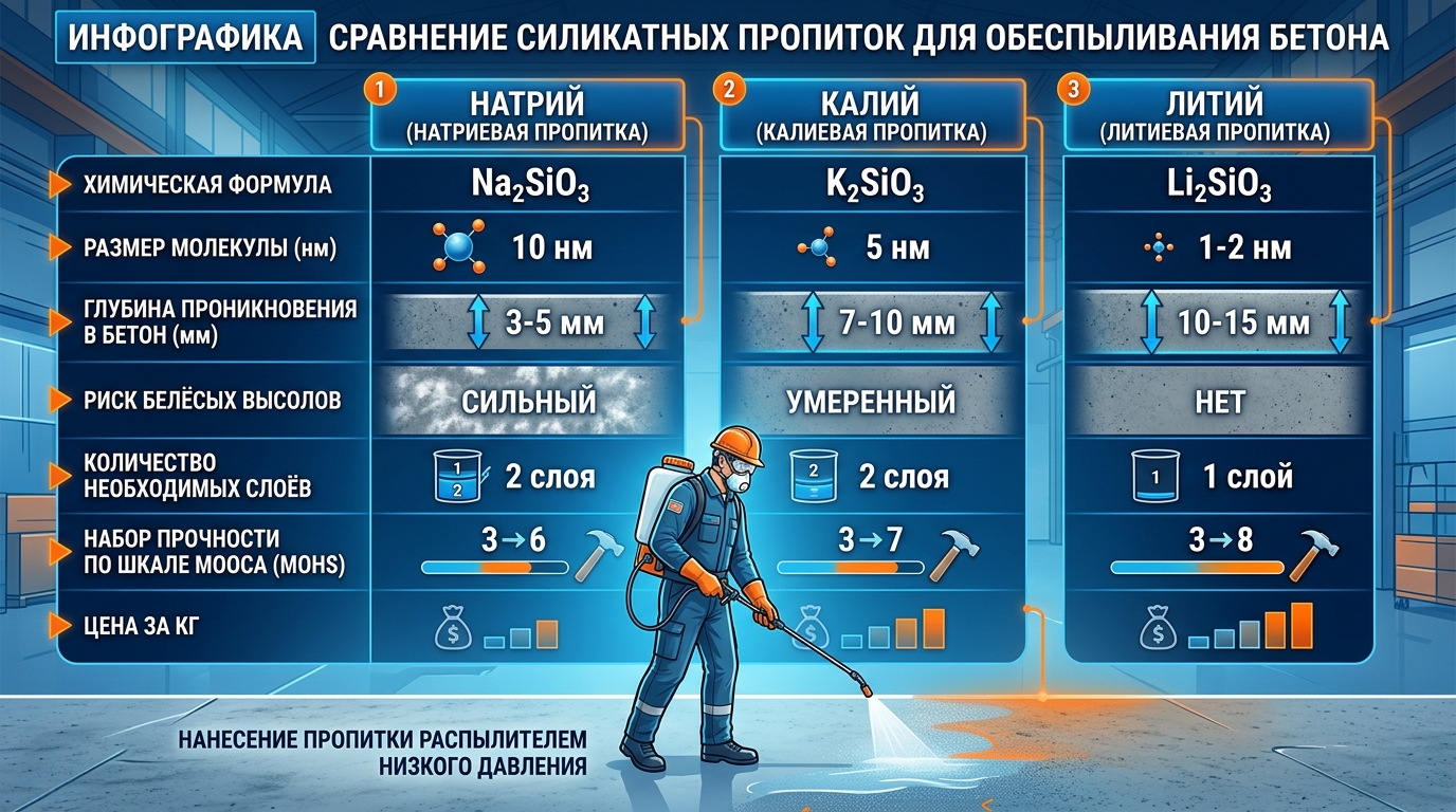 Обеспыливание бетона силикатной пропиткой: литий vs натрий vs калий, иллюстрация к статье MONOROOF