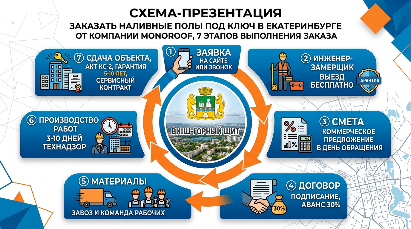 Заказать наливные полы в Екатеринбурге и Свердловской области под ключ MONOROOF (цены 2026, гарантия, акции), иллюстрация к статье MONOROOF